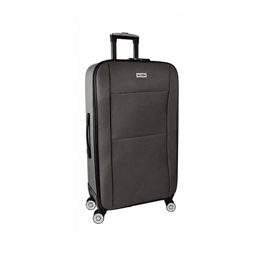 Black suitcase with wheels on a white background