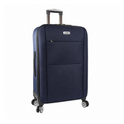 Navy blue large suitcase with wheels on a white background – thumbnail