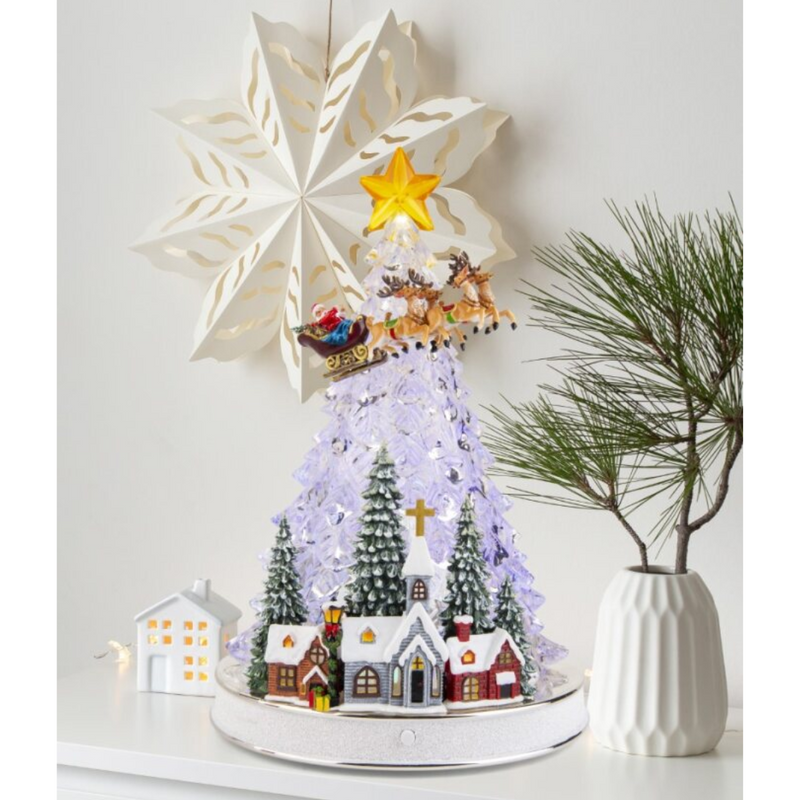 Led Musical Crystal Tree Santa/Nativity Usb Asst