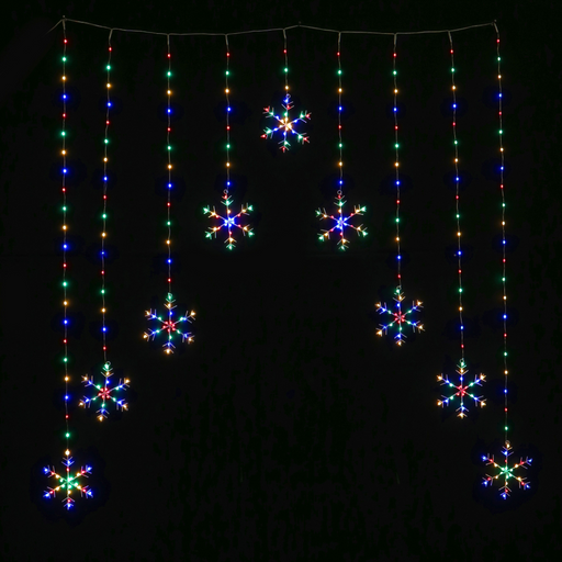 LED Snowflakes Curtain 9pc Multi Colour