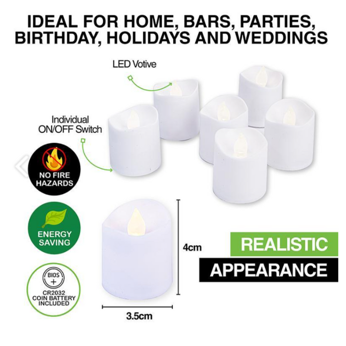 LED Votive 6pk Candles 4.8cmx3.8cm Battery Operated