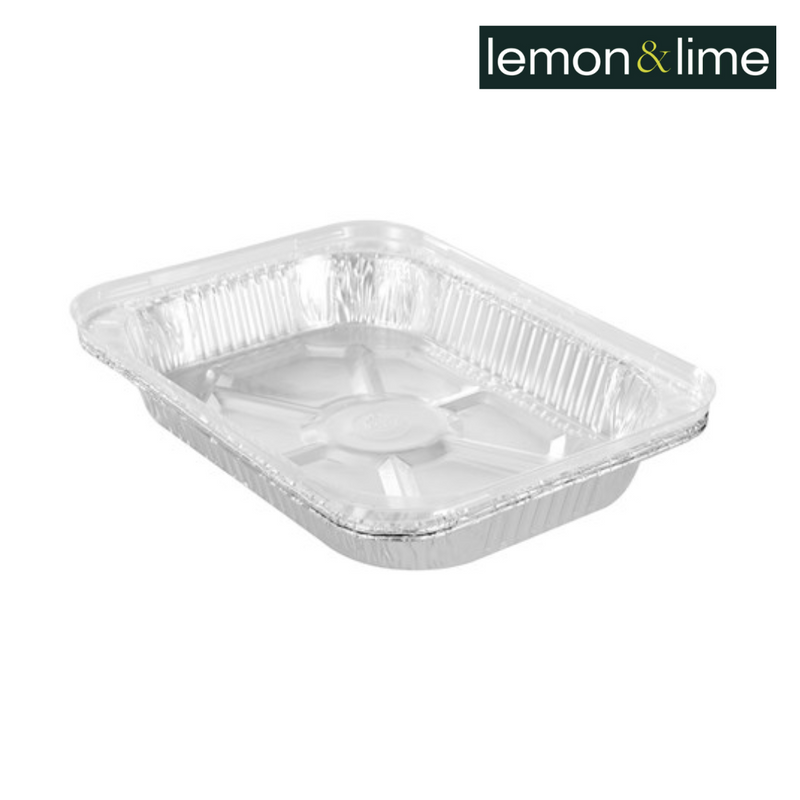 Lemon and Lime Foil Tray Large W/ Plastic Lid & 2Pk 45X34X6.5Cm 