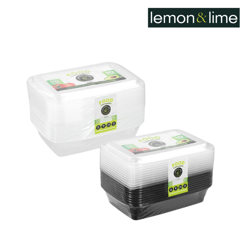 Lemon and Lime Reusable Food Prep Container 10Pk 1200Ml 3 Asstd