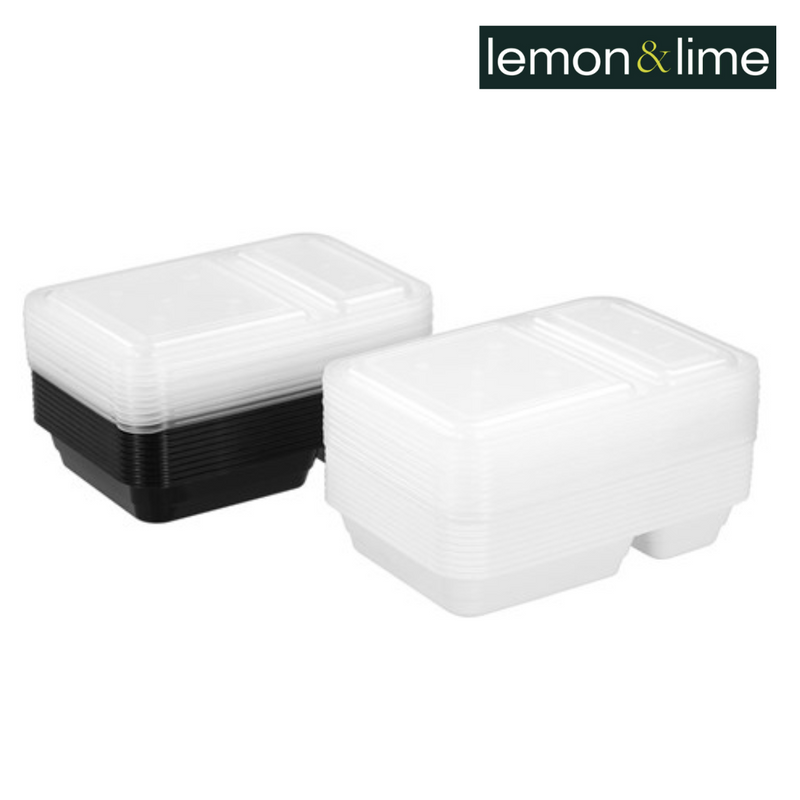  Lemon and Lime Reusable Food Prep Container 2 Section 10Pk 850Ml 3 Asstd