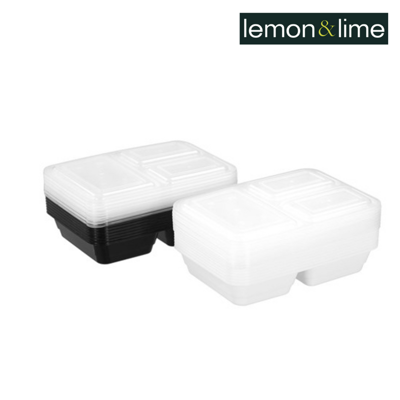  Lemon and Lime Reusable Food Prep Container 3 Section 8Pk 1200Ml 3 Asstd