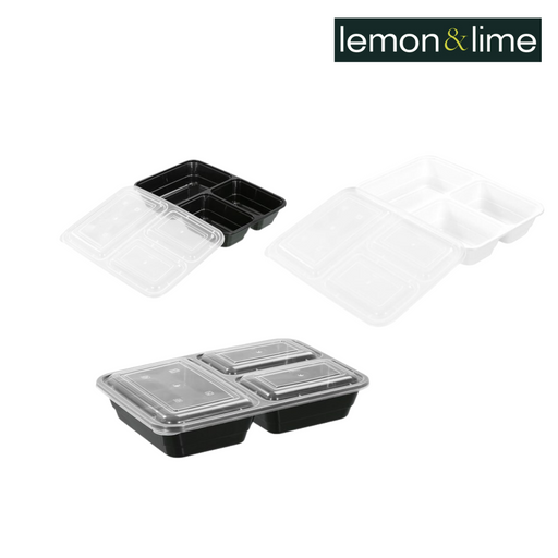  Lemon and Lime Reusable Food Prep Container 3 Section 8Pk 1200Ml 3 Asstd