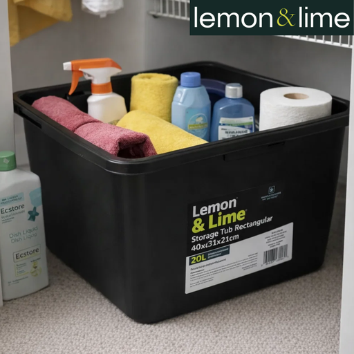 Lemon and Lime rectangular 20L storage basin, 40x31x21cm, tub for laundry soaking and cleaning.
