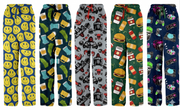 Five pairs of pajama pants with different colorful patterns. – thumbnail