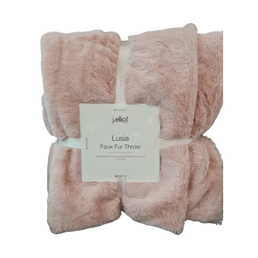 Lusia Faux Rabbit Fur Throw 127x152cm Clay Pink