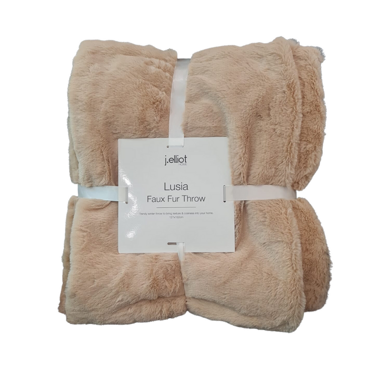 Lusia Faux Rabbit Fur Throw 127x152cm Mustard