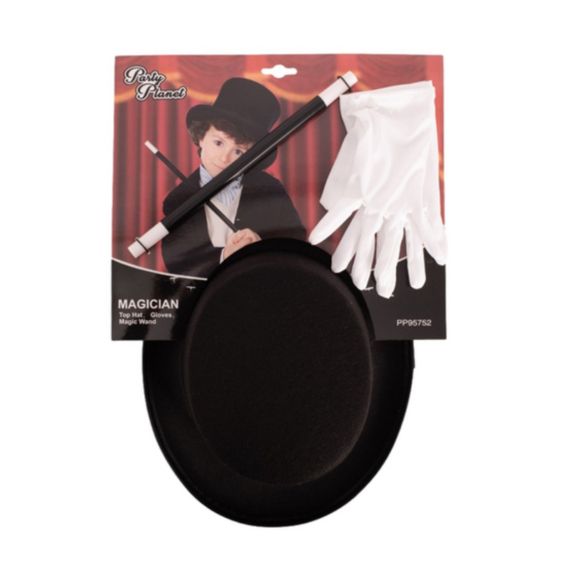 Magician Dress Up Kit-Wand, Gloves, Hat 3Pc