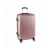 Rose gold suitcase with black handle and wheels on a white background – thumbnail