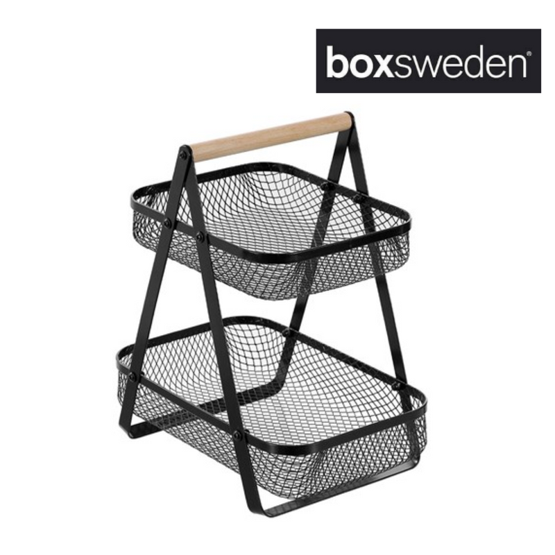MESH 2 TIER BENCH TOP STANDWOOD HANDLE 27X17X29CM BLACK