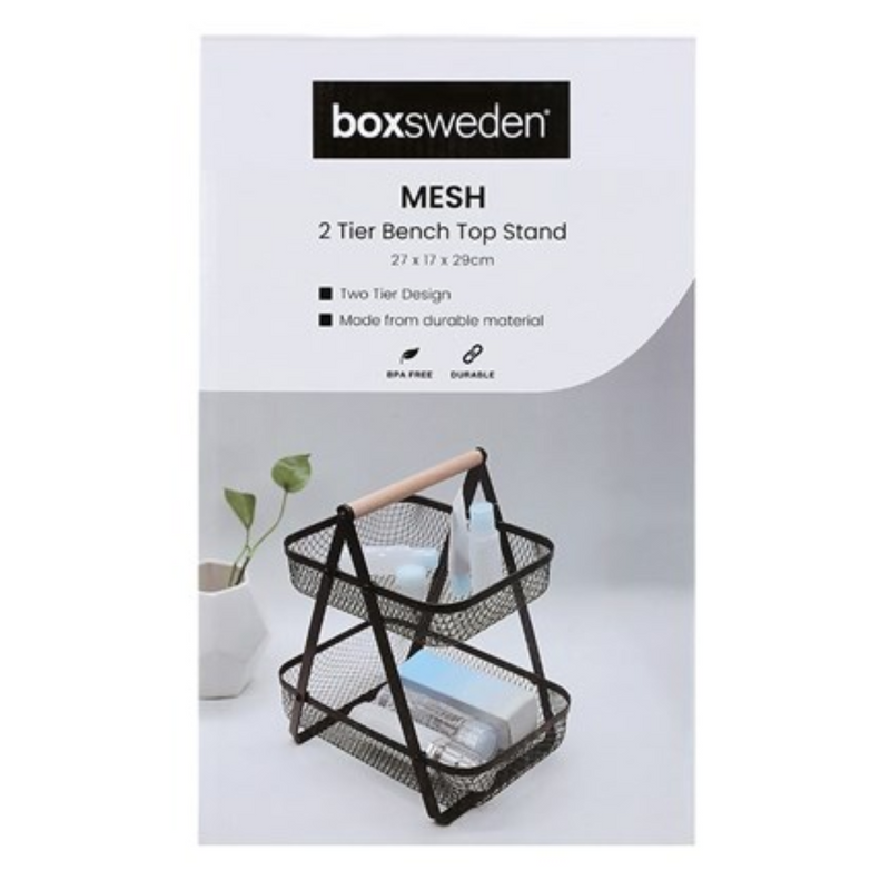 MESH 2 TIER BENCH TOP STANDWOOD HANDLE 27X17X29CM BLACK