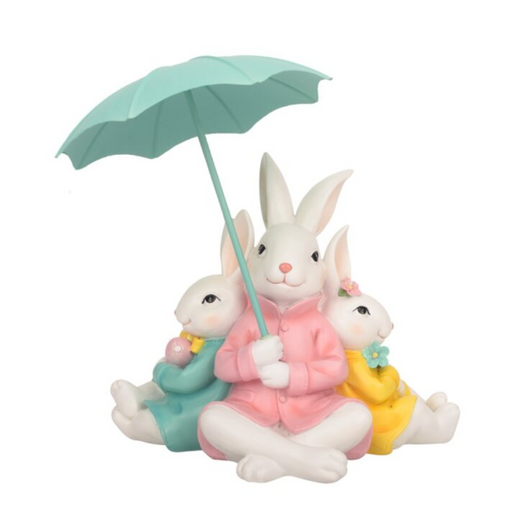 MUMMA BUNNY W/KID BUNNIES, UMBRELLA POLYRESIN 26.5X19.5X27CM