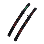 Two black swords with decorative patterns