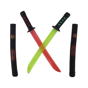 one red and one green, with black handles 