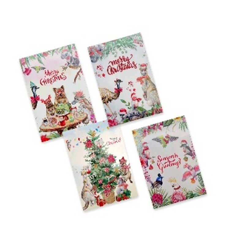 OUTBACK CHRISTMAS CARDS GLITTER PK8 4ASST