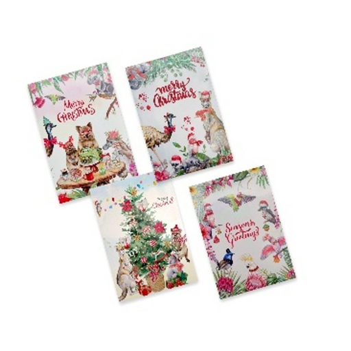 OUTBACK CHRISTMAS CARDS GLITTER PK8 4ASST