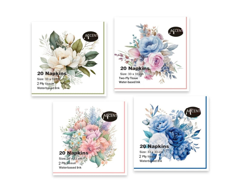 Pack of 20 assorted flower bouquet 2 ply napkins 33 x 33 cm