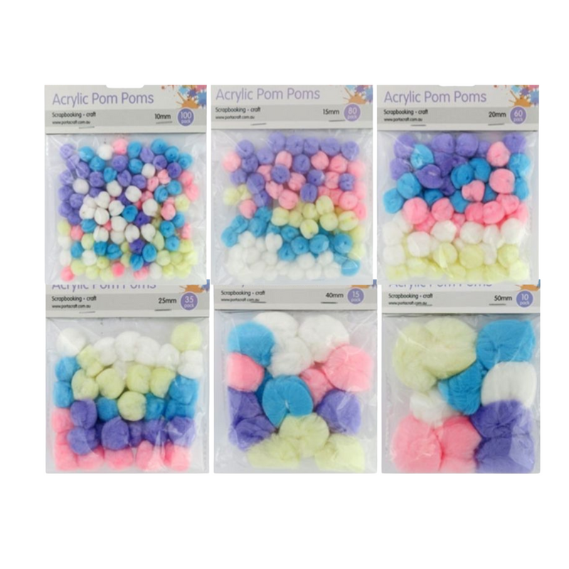 Pastel Acrylic Pom Poms Assorted 