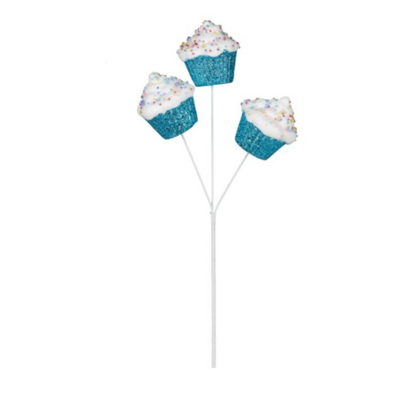 Triple Blue Cupcake Pick 51cm with frosted blue cupcakes stacked for festive Christmas decoration