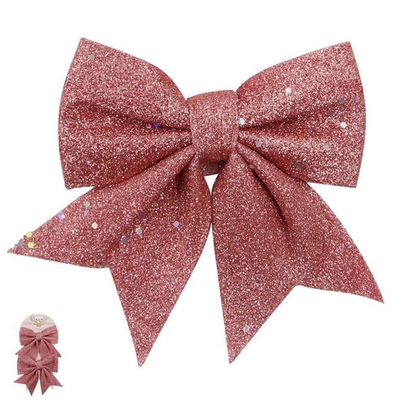 Pink Glitter Bows 12x14cm 2pk
