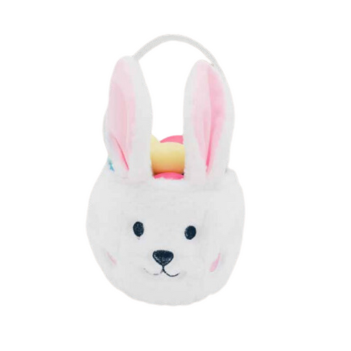 Plush White Bunny Basket 15X16Cm