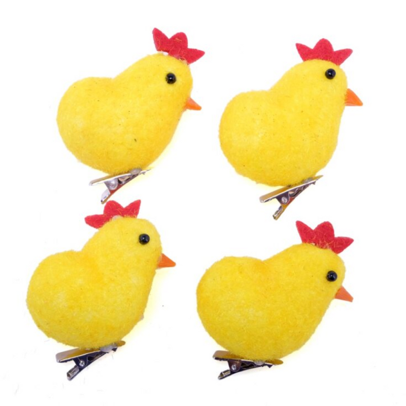 Polystyrene Fabric Chickens With Clip 4pk Assorted