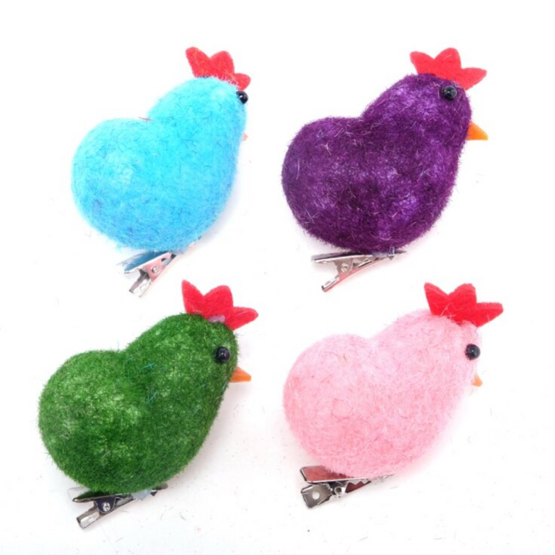 Polystyrene Fabric Chickens With Clip 4pk Assorted