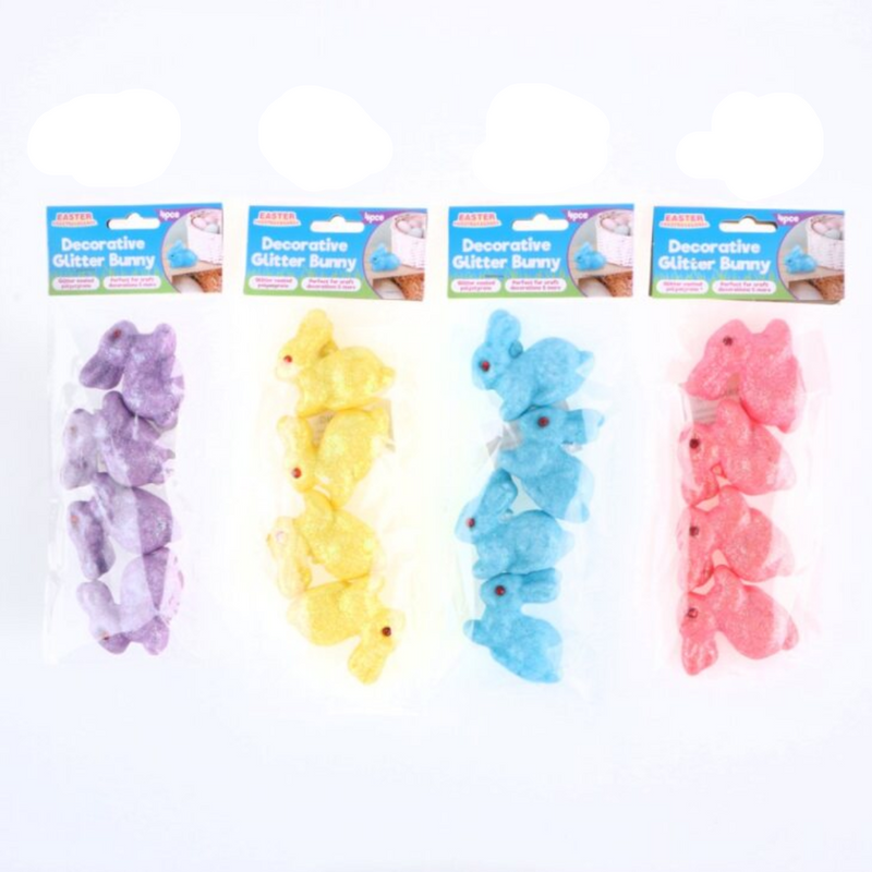 Polystyrene Rabbit With Glitter 4pc Assorted