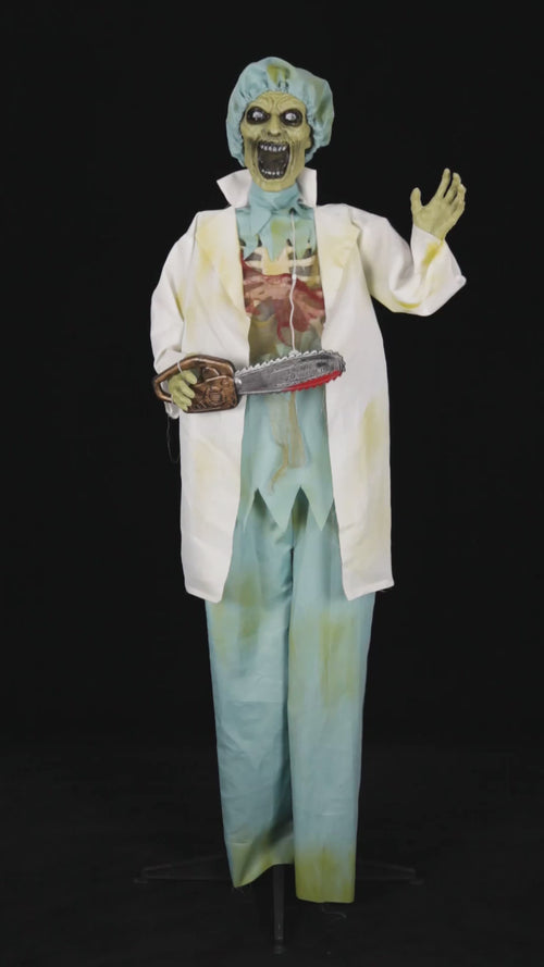 Animated Zombie Doctor With Chainsaw 1.7m