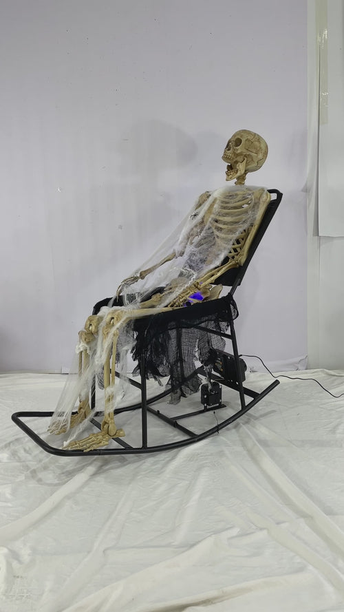 Animated Skeleton On Rocking Chair 100cm
