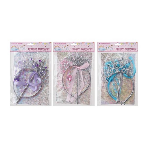 Princess Tiara,Wand and Necklace 3Pc 3 Assorted
