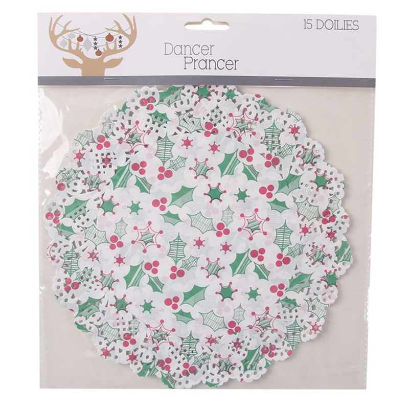 Printed Mistletoe Doilies 15Pk 21Cm