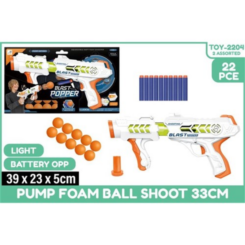 Pump Foam Ball Shoot Light Up Batt Operated 33cm 22Pce 
