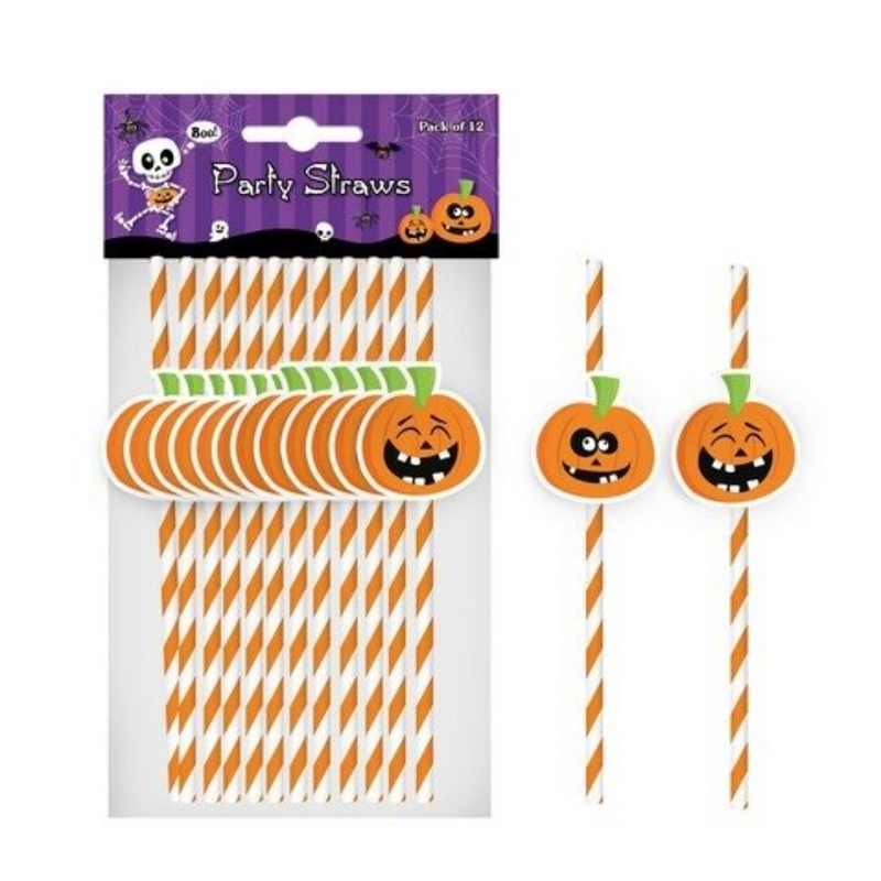 Halloween Pumpkin Party Straws 12Pk