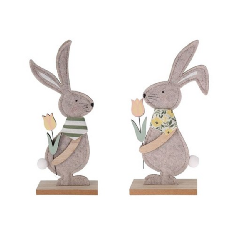 Rabbit Felt On Wooden Base 25cm 2Assorted