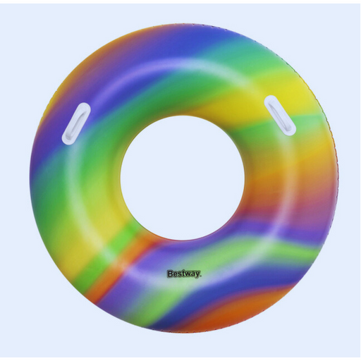 Rainbow Jumbo Swim Ring 119 cm. Inflatable pool floater.