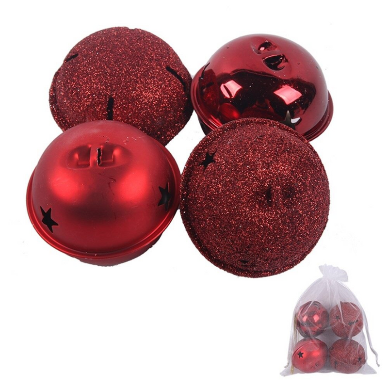 Christmas Red Bells In Organza Bag pk4 6cm 