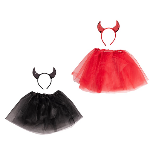  Red & Black Kids Devil Headband & Tutu 2 Asstd