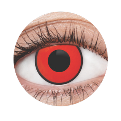 EyeFX Red Devil II Contact Lenses with fiery red and black design for a bold, demonic eye effect
