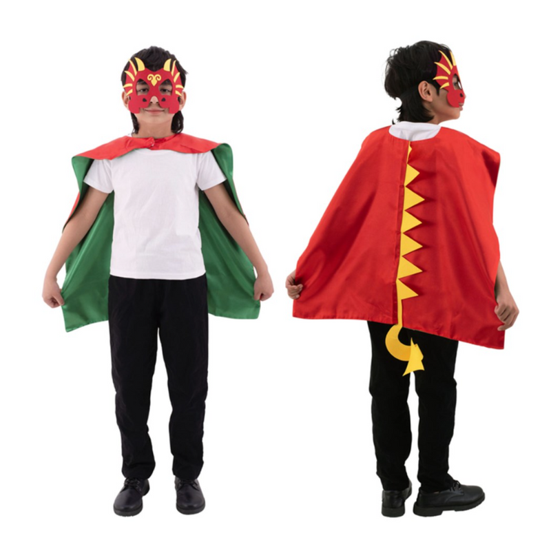 Red Dragon Cape and Mask Set 70cm – Kids Costume with Cape and Mask