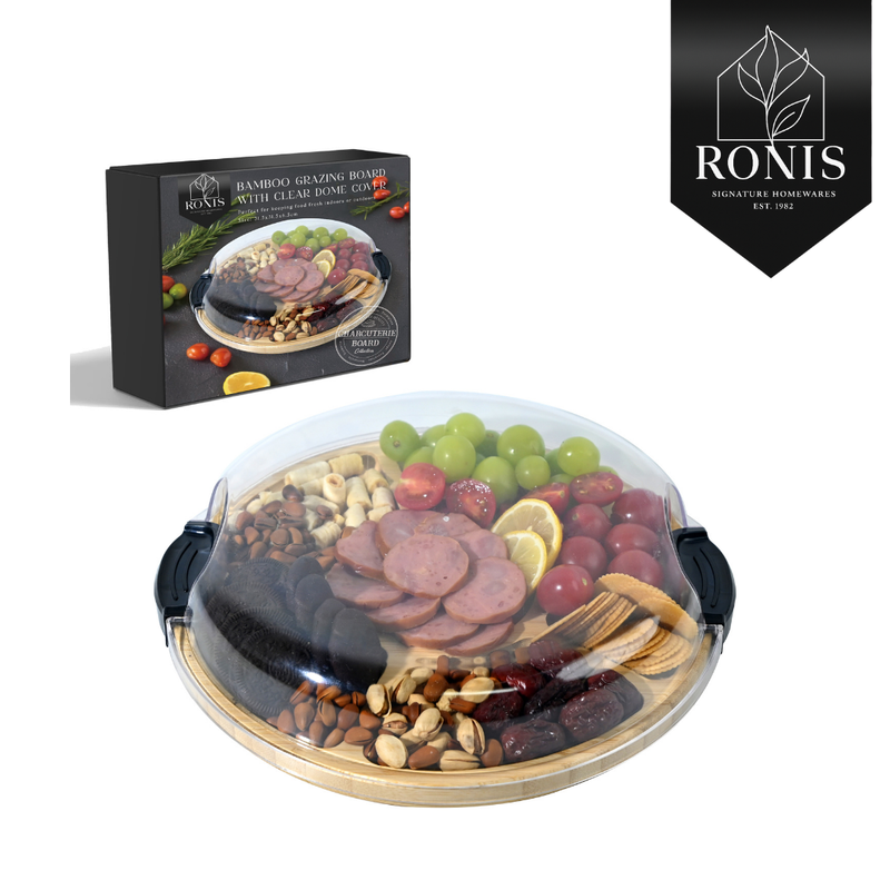 Ronis Homewares bamboo grazing board packaged in gift box
