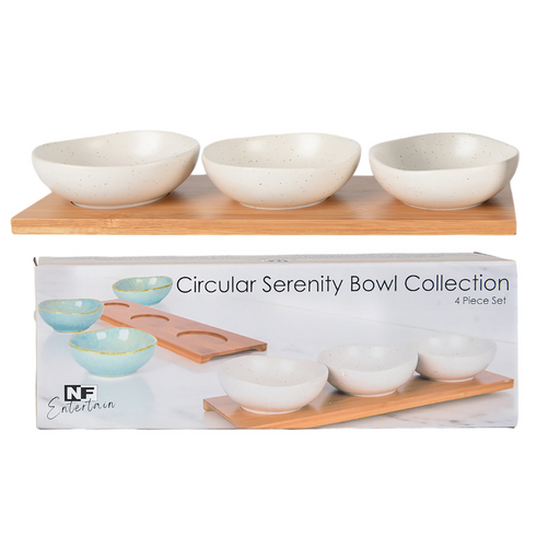 Round Bowl and Tray Set 30cm Speckled White