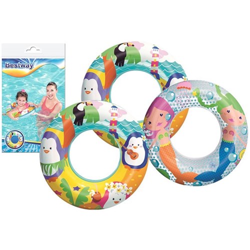 Sea Creature Swim Ring 51cm inflatable pool float for kids ages 3-6, 3 assorted designs
