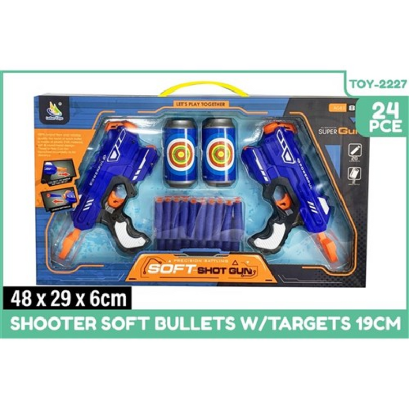 Shooter Soft Bullets with Target 19cm 24Pce 2PK