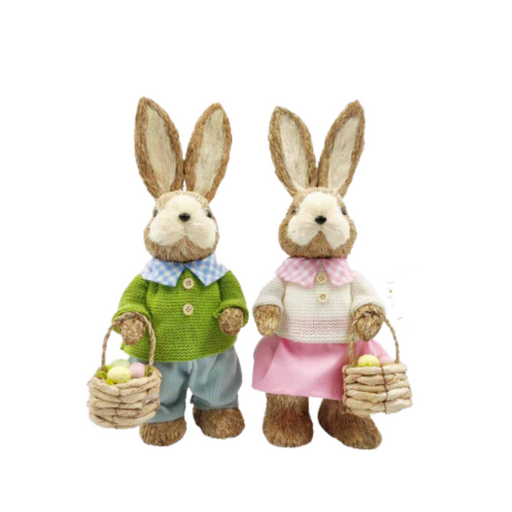Sisal Dressed Bunny W Basket 34Cm Asst