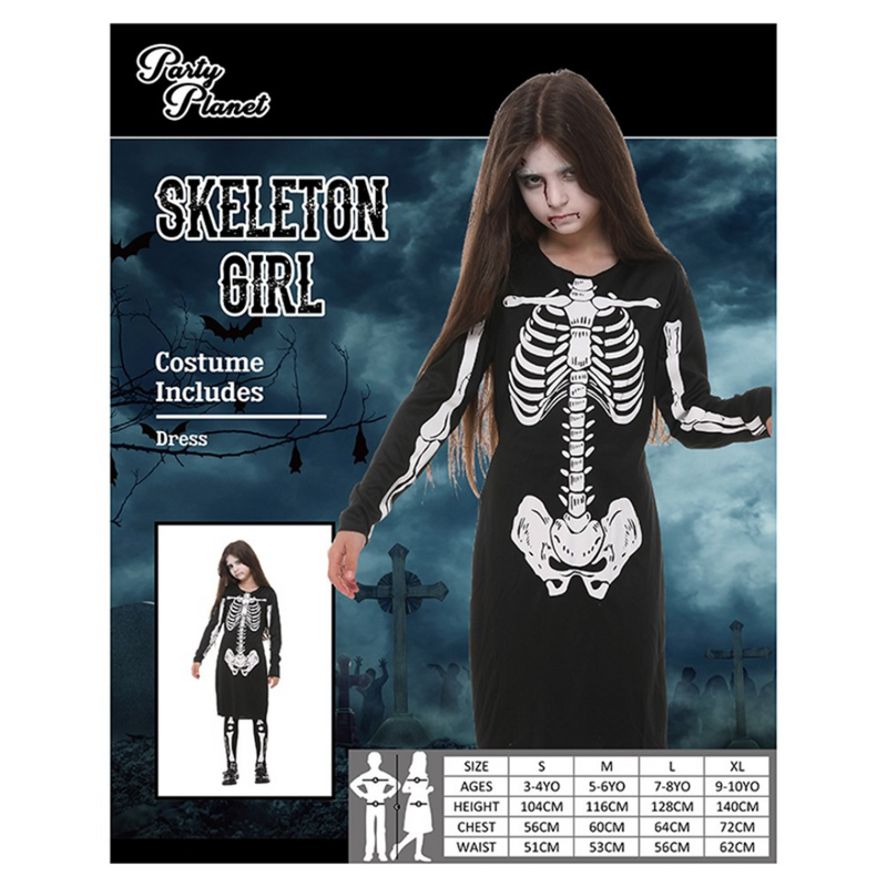 Skeleton Girl Costume 2 Asstd