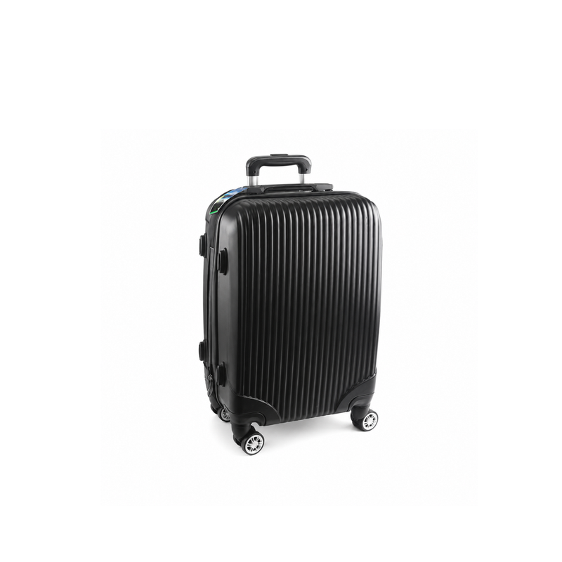 Black suitcase with a textured surface on a white background